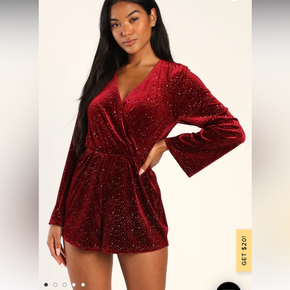NWT- Beneath a Starry Sky Wine Red Velvet Sparkly Long Sleeve Romper